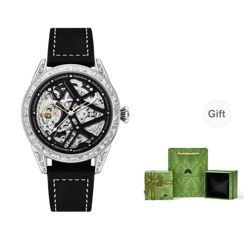 Corriberty Mechanical Movement Leather Strap Watch Men's Watches Cut Out Dial-0