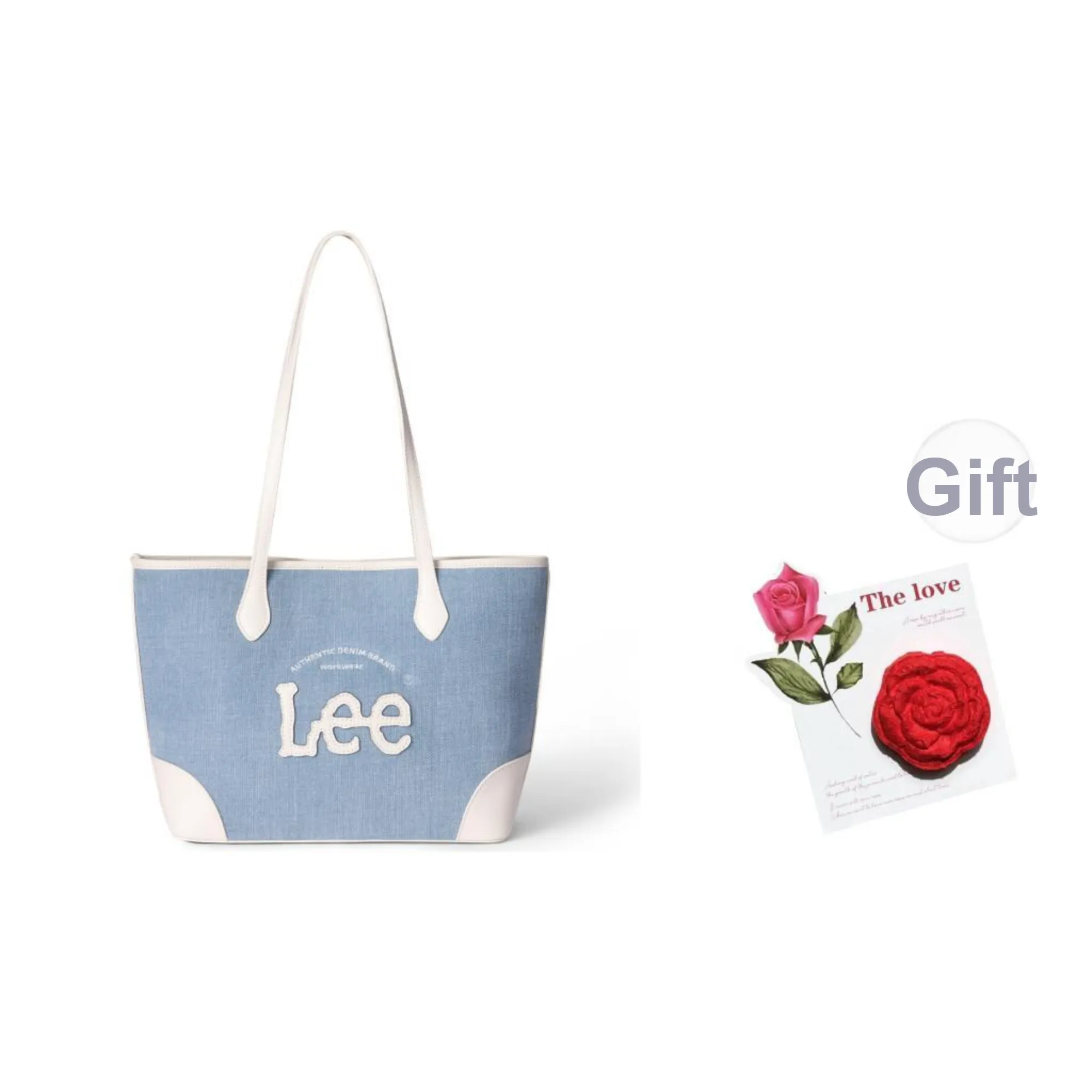 Lee Denim With PU Panel Tote Denim Bag, Shoulder Bag Regular Women's Light Denim Blue
