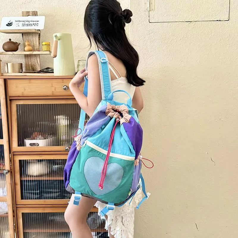 Yalu Nylon Backpack Regular Unisex Green/Pink/Brown-11