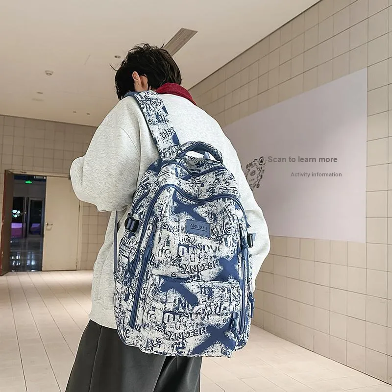 WICKBUEN Nylon Backpack Unisex Black/Brown/Blue-17