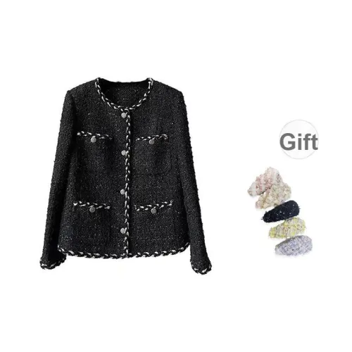 BLACKNINI Черный С подарками Твид Заколка для волос Женские Куртки
