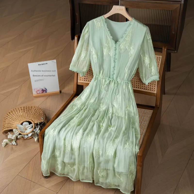 To The West Short-Sleeved Dresses Women's Green-2