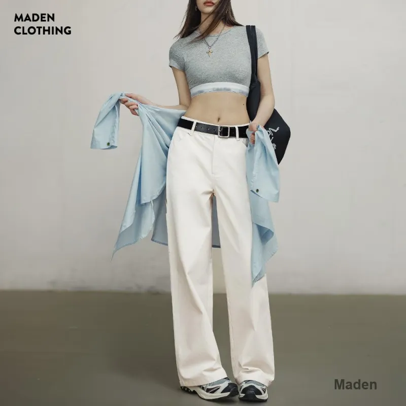 MADEN Casual Pants Women's White Base Color-2