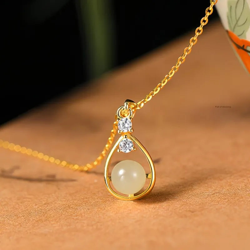 YUFANGCHUN Hetian Jade Necklaces Pale Greenish White Jade Women's-4