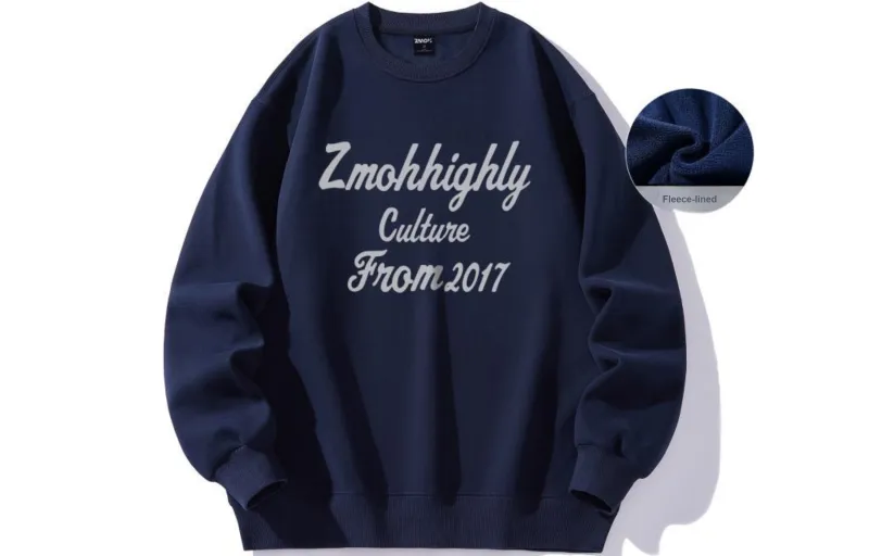 ZMOH Fleece Lined Crew Neck Sweatshirt Unisex Couple's-6