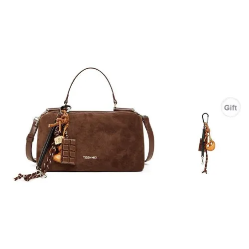 Teenmix Cow Leather Pillow Bag Shoulder Bag Handbag Medium Size Women's Coffee