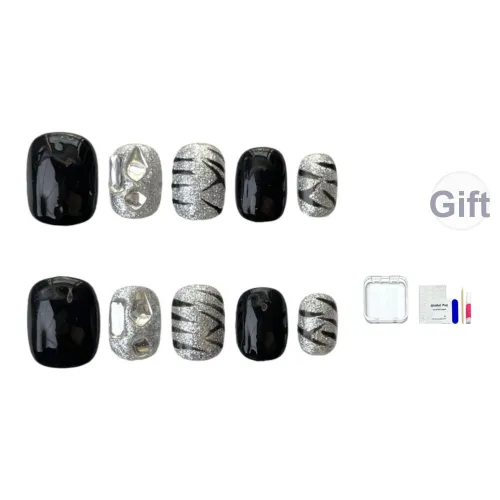 JINGCHANXUE Urban Chic Style Сверкающий страз Леопардовый принт False Nail Короткий Квадрат And Круглый