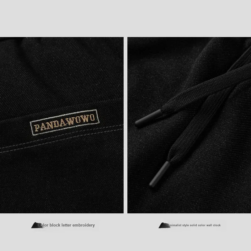HLA Panda Wowo Series Jeans Men Black Denim Solid Color 4A-4