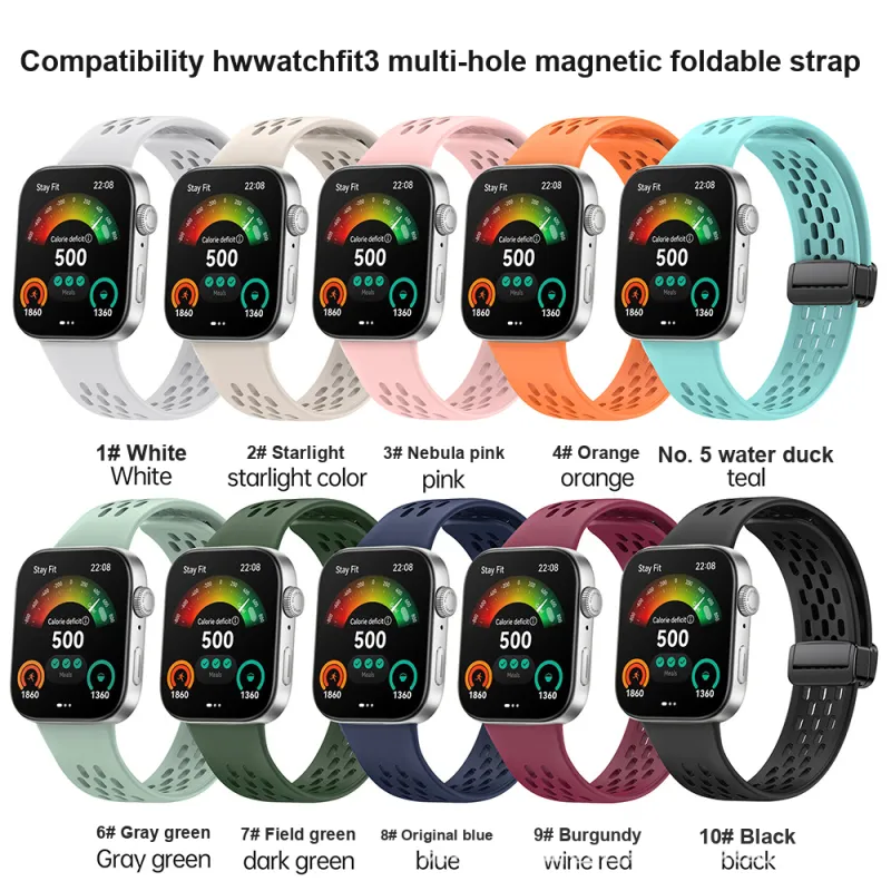 CHRROTA Silicone Compatible Huawei Watch Fit 3 Magnetic Folding Clasp Multi-Hole Breathable Watch Bands-1