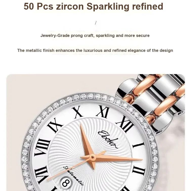 EBOHR Synthetic Sapphire Mirror Automatic Mechanical Movement Watch Women's Watch White Dial 11272428-13