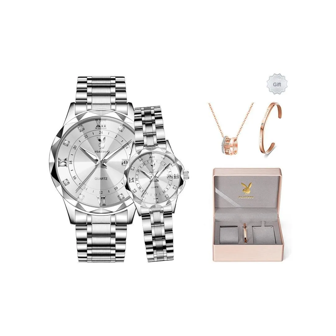 Playboy Roman Collection Кварцевый механизм ремешок из нержавеющей стали унисекс белый циферблат