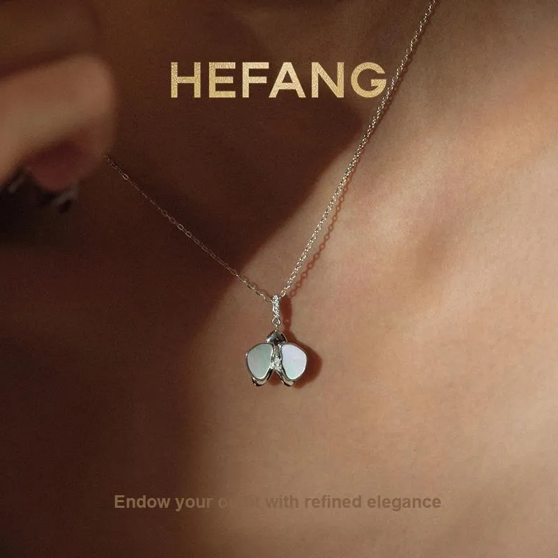 HEFANG All Things Spiritual Collection 925 Sterling Silver Moonlight Moth Orchid Collarbone Chain Women's-1