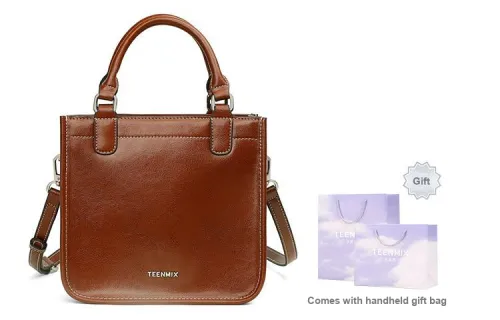 Teenmix Cow Leather Handbag, Shoulder Bag, Crossbody Bag, Bucket Bag Medium Size Women's Brown/Black/Green