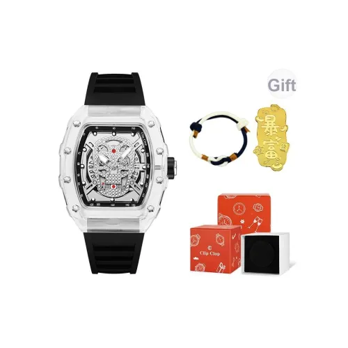 Clip Clop Кварцевый механизм силиконовый ремешок мужские часы циферблат с открытым механизмом
