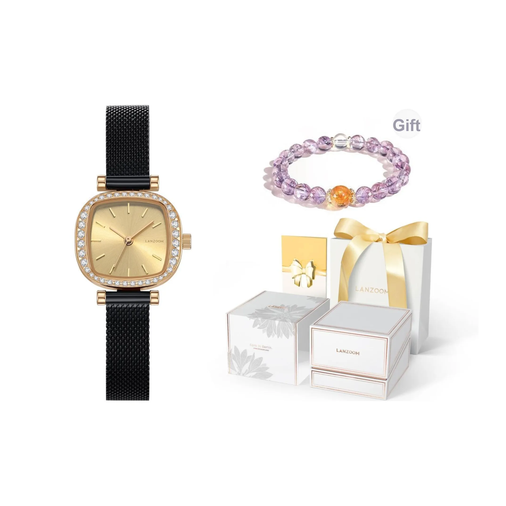 LANZOOM Кварцевые часы с золотым циферблатом для женщин