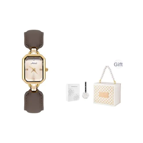 MISHALI Small Watch Dial Collection Кварцевый механизм Кожаный ремешок Часы Женские часы Золотой циферблат