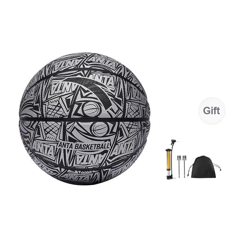Anta Rubber Basketball All Over Print Black Size 5, Size 7 Training Competition Unisex-3