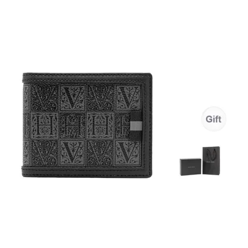 VANESSA HOGAN Cow Leather Clutch Coin Purse Card Holder Wallet Small Size Men's Black
