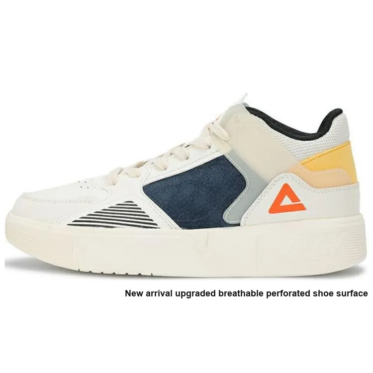 PEAK Lightweight Large Triangle 1.0 Anti Slip Wear Resistant Mid Top Skateboard Shoes Men's Canvas White-1