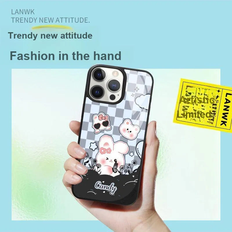 LANWK Glass Material Cool Bunny Phone Case Compatible With Apple IPhone 14/15/16/Pro/Pro Max Case Magnetic-3