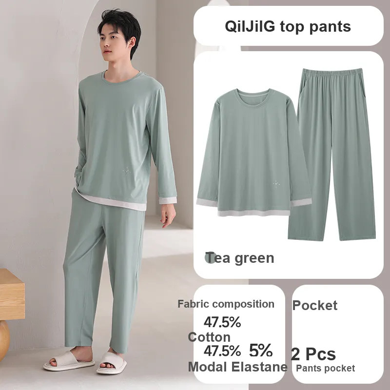 Qin Jing Pajama Set Men's Tea Green-2