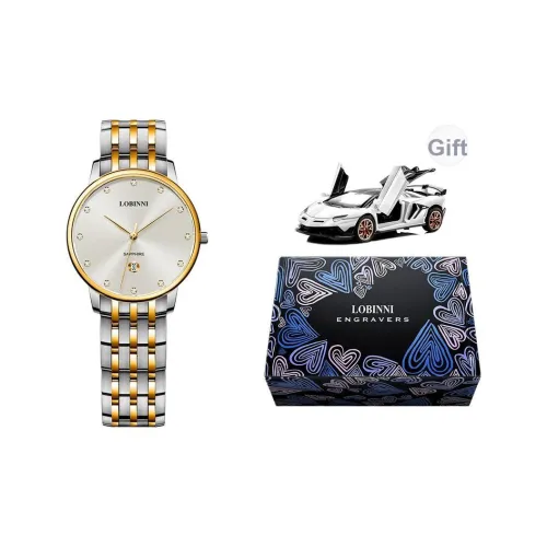 LOBINNI L Extra Thin Часы для пары Кварцевый механизм Ремешок из нержавеющей стали Часы для женщин Белый циферблат