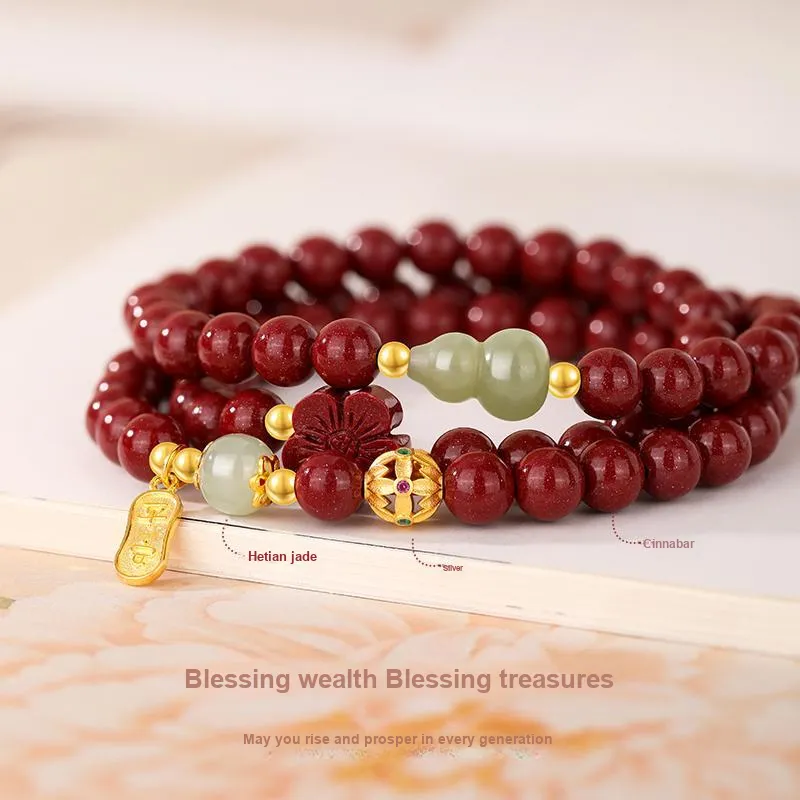 JINLIUFUJIXIANG Reconstructed Cinnabar Bracelets Women's-3