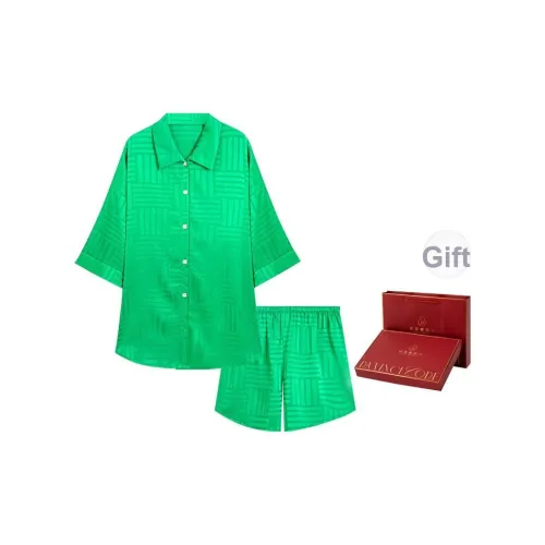 DAFENQIMIMA Зеленая Короткая Рубашка с Рукавами + Шорты Женские Пижамные Комплекты