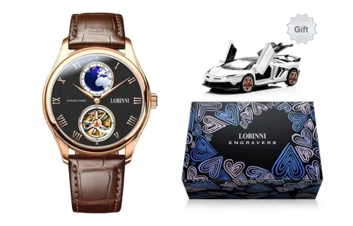 LOBINNI L Elegance Men's Wrist Watch Mechanical Movement Cowhide Strap Watch Men's Watches Cut Out Dial