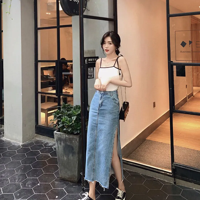 ETSE Denim Long Skirts Women's Blue-3