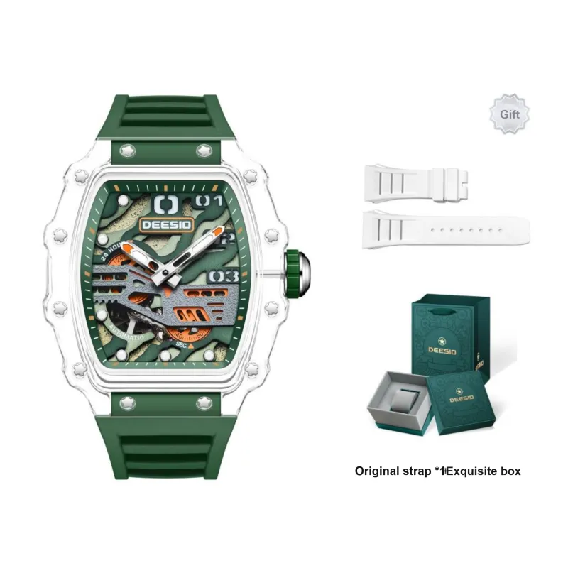 DEESIO Automatic Mechanical Movement Rubber Strap Watch Unisex Cut Out Dial-1