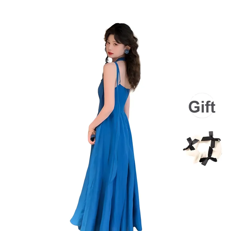 TURN UP Slip Dresses Women's Comes With Blue Silk Scarf Brooch+Bowknot Hair Tie-1