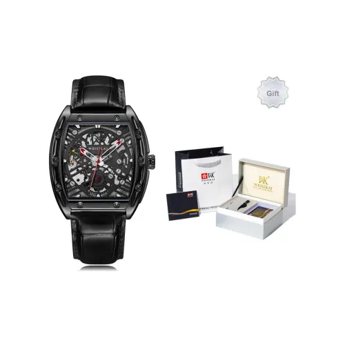 WSK Механический механизм натуральная кожа ремень часы для мужчин черный циферблат