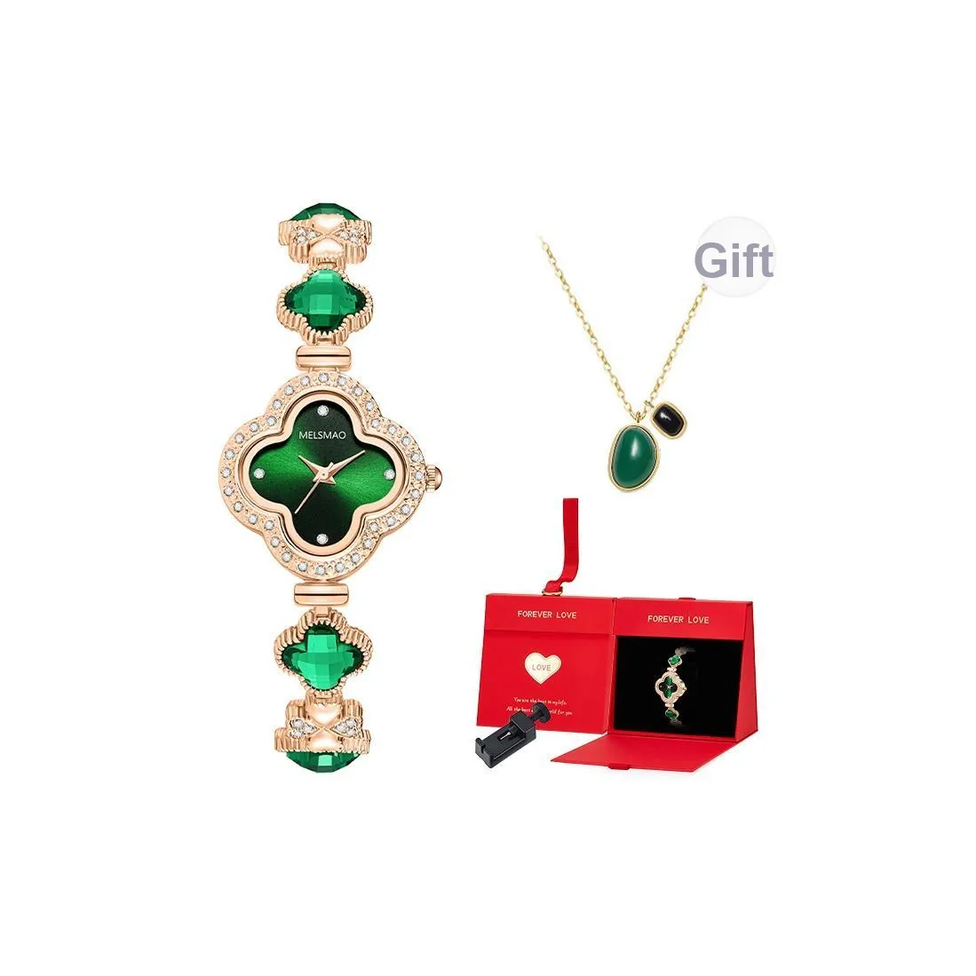 MELSMAO Four Leaf Clover Small Green Watch Кварцевый механизм Сплав Ремешок Часы Женские Часы Зеленый Циферблат