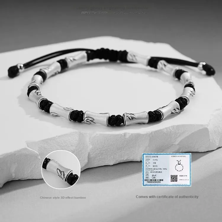 YINI Premium 999 Fine Silver Bamboo Woven Bracelet Men's-2
