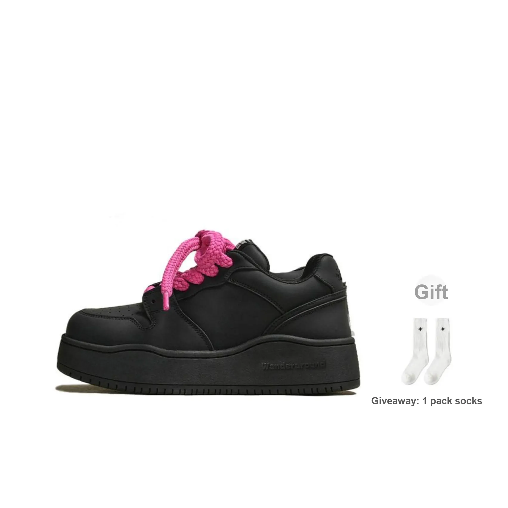 WANDER AROUND Low Top Casual Skateboard Shoes Unisex Black