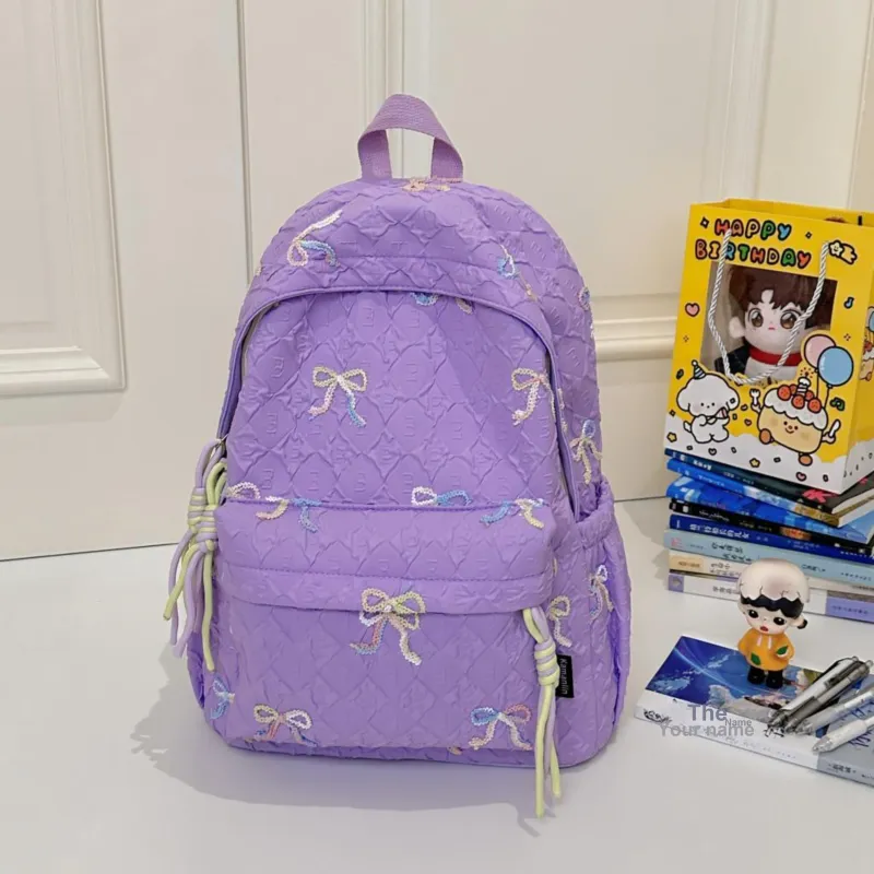 AIBAG Nylon Backpack Women's White/Black/Purple/Green/Blue/Pink-11
