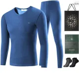 Crew Neck Set (Blue) Thickened and Fleece-Lined/Includes 2 Pack Socks+Shopping Bag