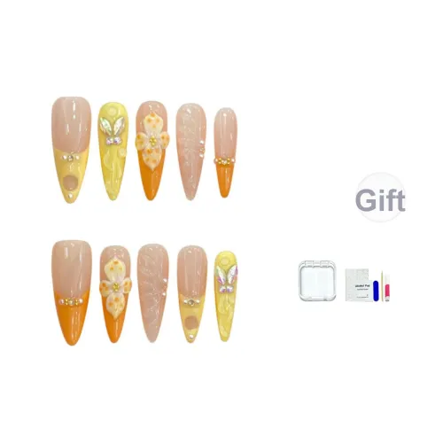 HUYONG Ярко-оранжевый 3D-эффект Frangipani False Nail Заостренный Тип Французский Градиентный Coquette 20 мм