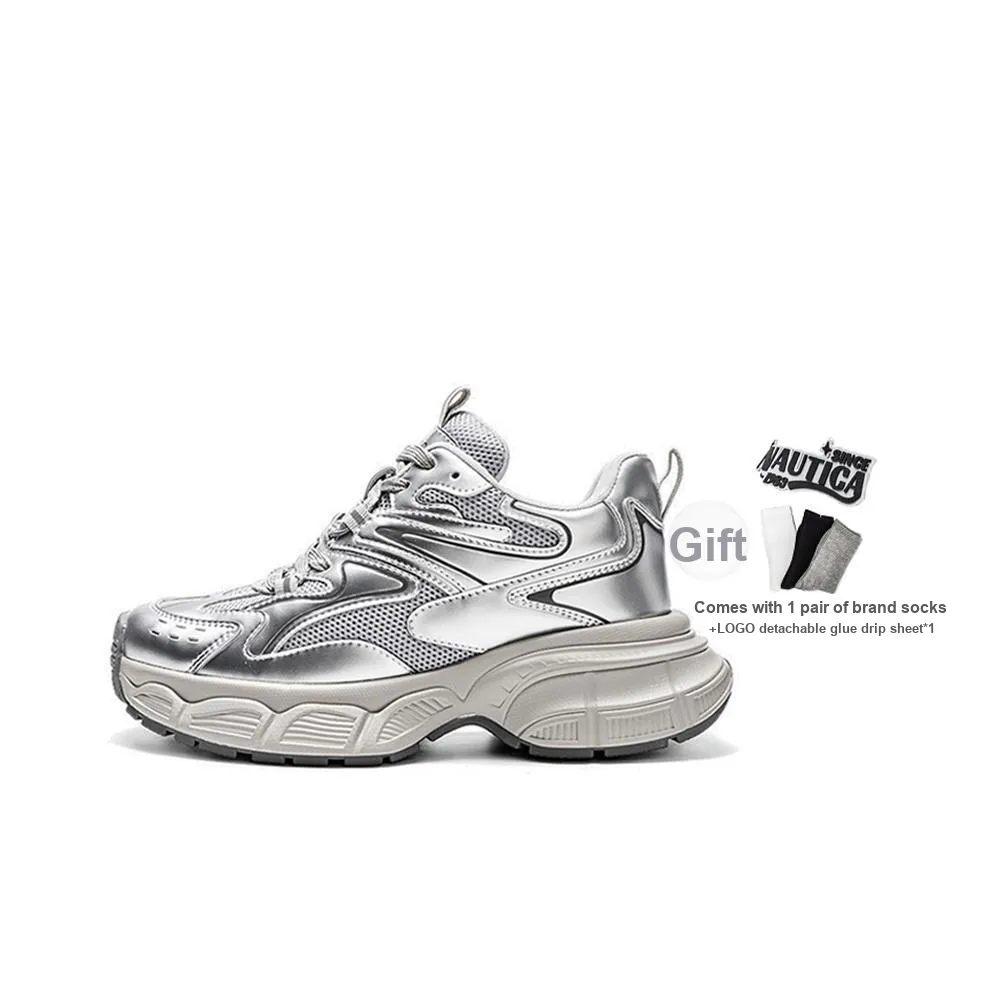 NAUTICA Износостойкий Легкий Увеличивающий Высоту Низкий Топ Кроссовки с Толстой Подошвой Женские Серебряные