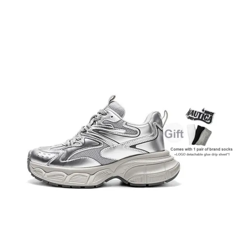 NAUTICA Износостойкий Легкий Увеличивающий Высоту Низкий Топ Кроссовки с Толстой Подошвой Женские Серебряные