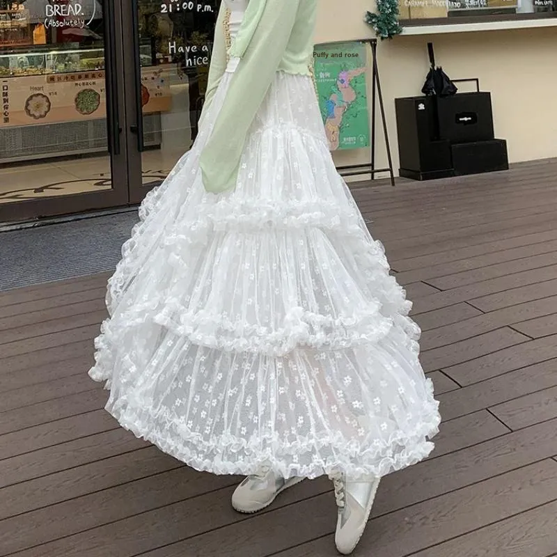 XIANSINIAO Casual Long Skirt Women's White-3