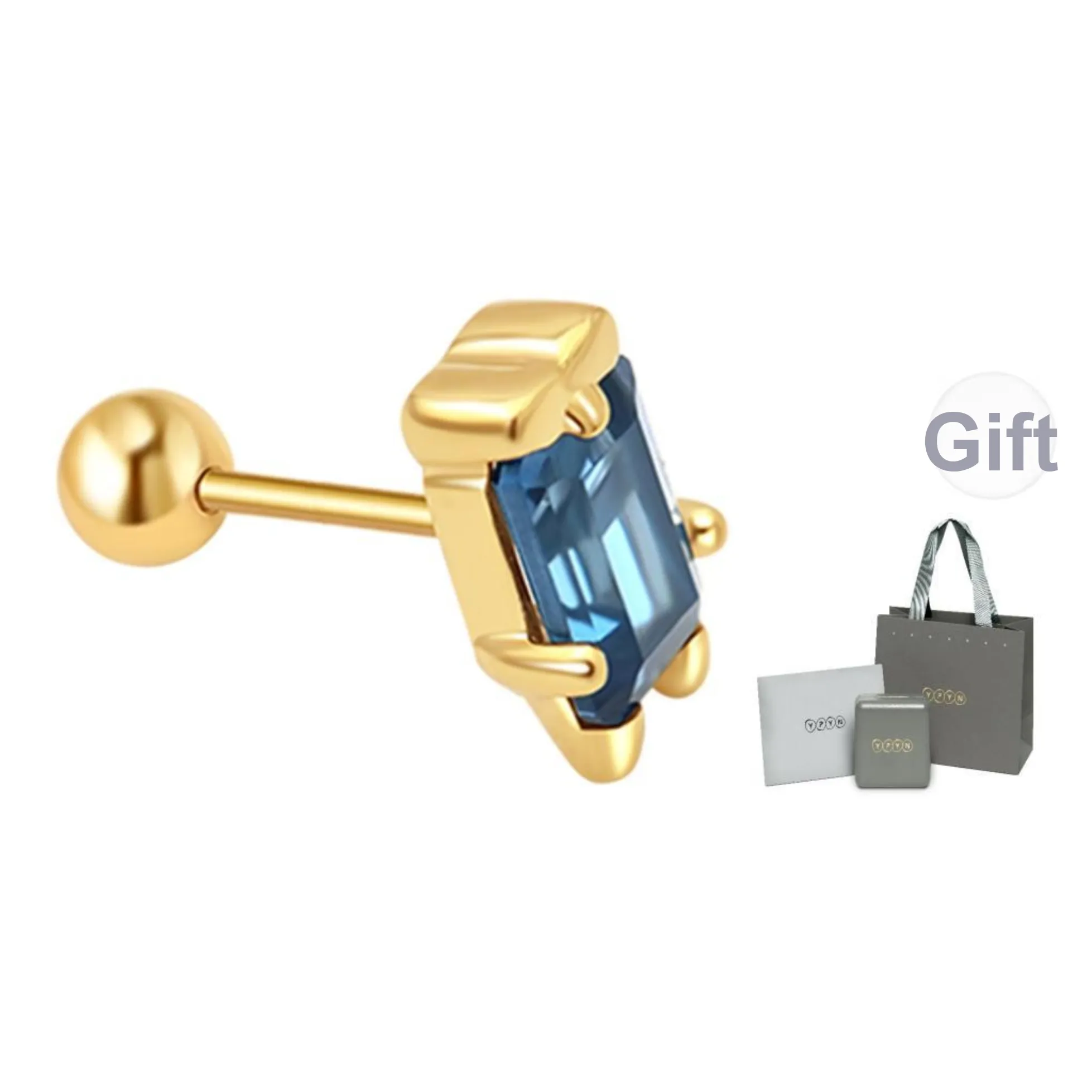 YPYN 10K Gold Single Earbone Stud Women's Blue