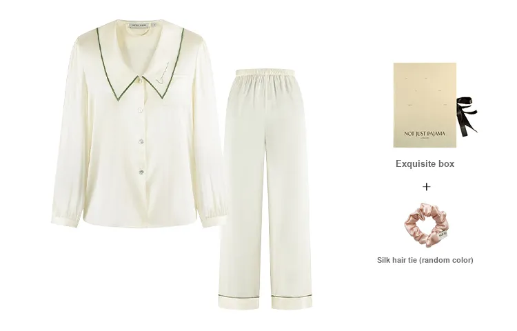 NOT JUST PAJAMA Long Sleeved Silk Pajama Set Women's Pearl White-0