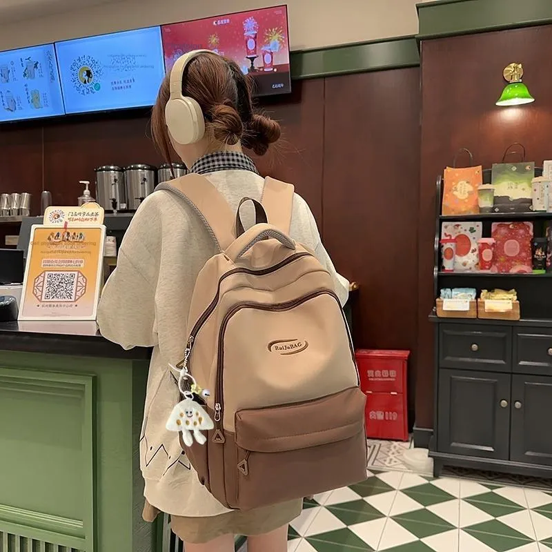 Yalu Nylon Backpack Unisex White/Light Yellow/Orange/Khaki/Pink-14
