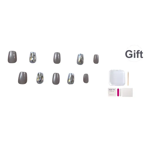 JIACHUN Осень и зима Молочно-чайный Кристальный Кошачий глаз Шампанское Искрящийся Осветляющий False Nail Короткий 15 мм