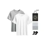 V-Neck 2 Pack (White+Heather Gray) with 2 Pack Cotton Socks+Shopping Bag