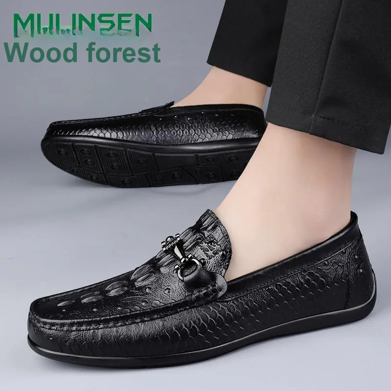 Mulinsen Men's Casual Shoes Men Low Top Black Glossy/Black Pattern-4