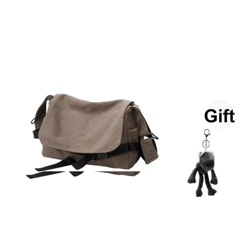 TAKI Fashionable Versatile Commute Portable Canvas Crossbody Bag Unisex Couple's Version Regular Black/Gray Unisex-0