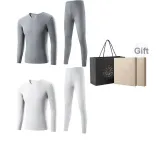 2-Piece Underwear Set (Lilac Gray+Pearl White) German Fleece Heat/Anti-Bacterial/Invisible V-Neck